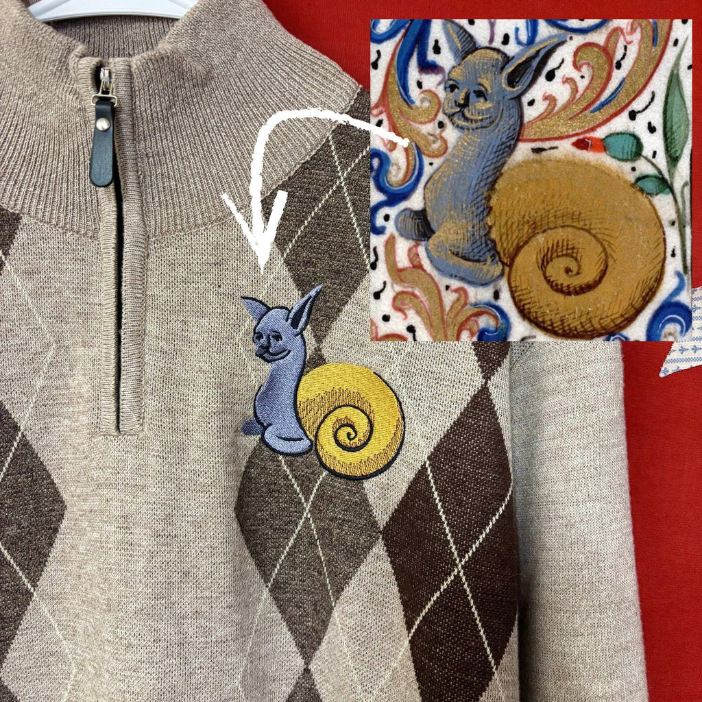 Medieval Snail Cat Argyle Sweater