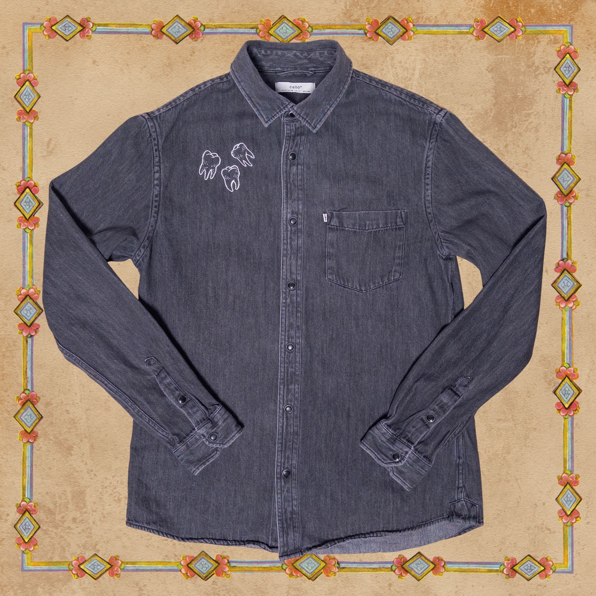 Trio of Teeth Gray Denim Shirt