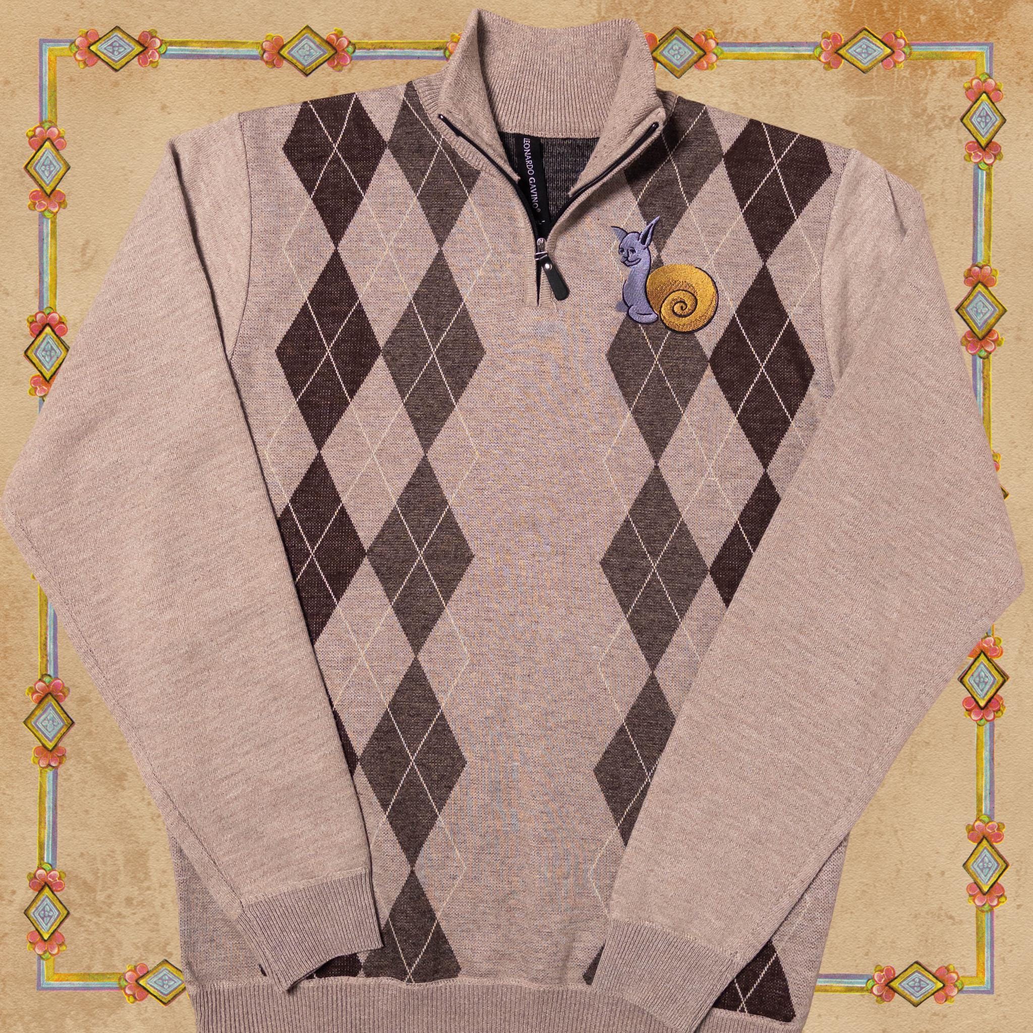 Medieval Snail Cat Argyle Sweater