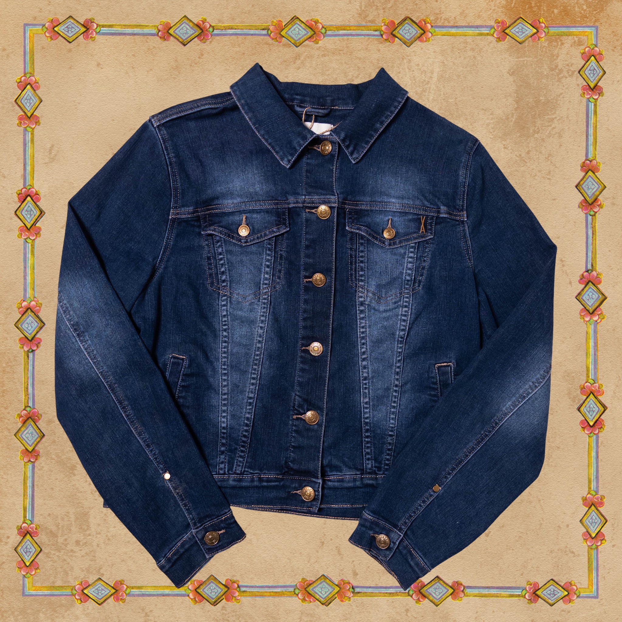 Medieval Rabbit Riding Snail Creature Upcycled Jean Jacket