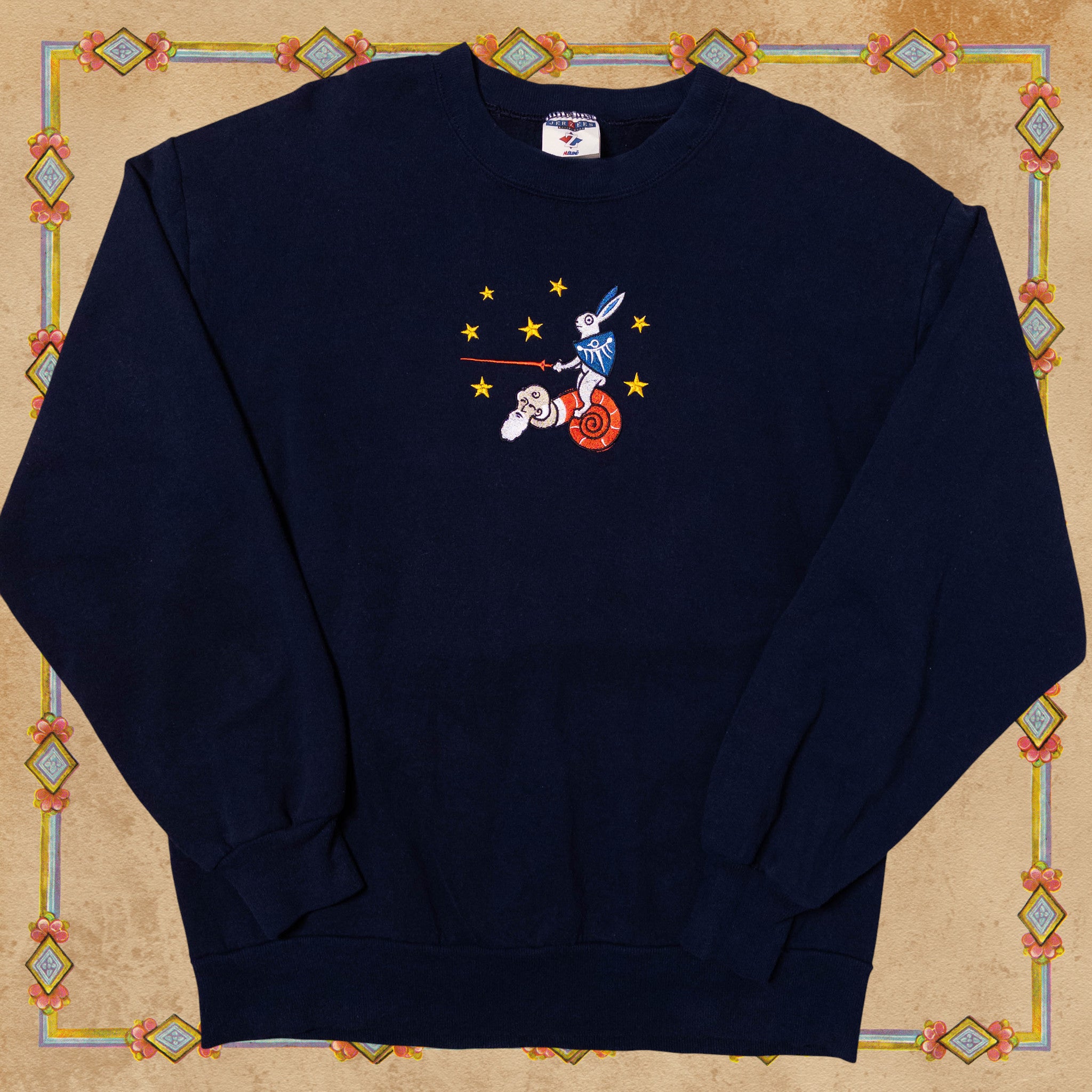 Medieval Rabbit Riding Snail Creature Crewneck Sweatshirt | Navy