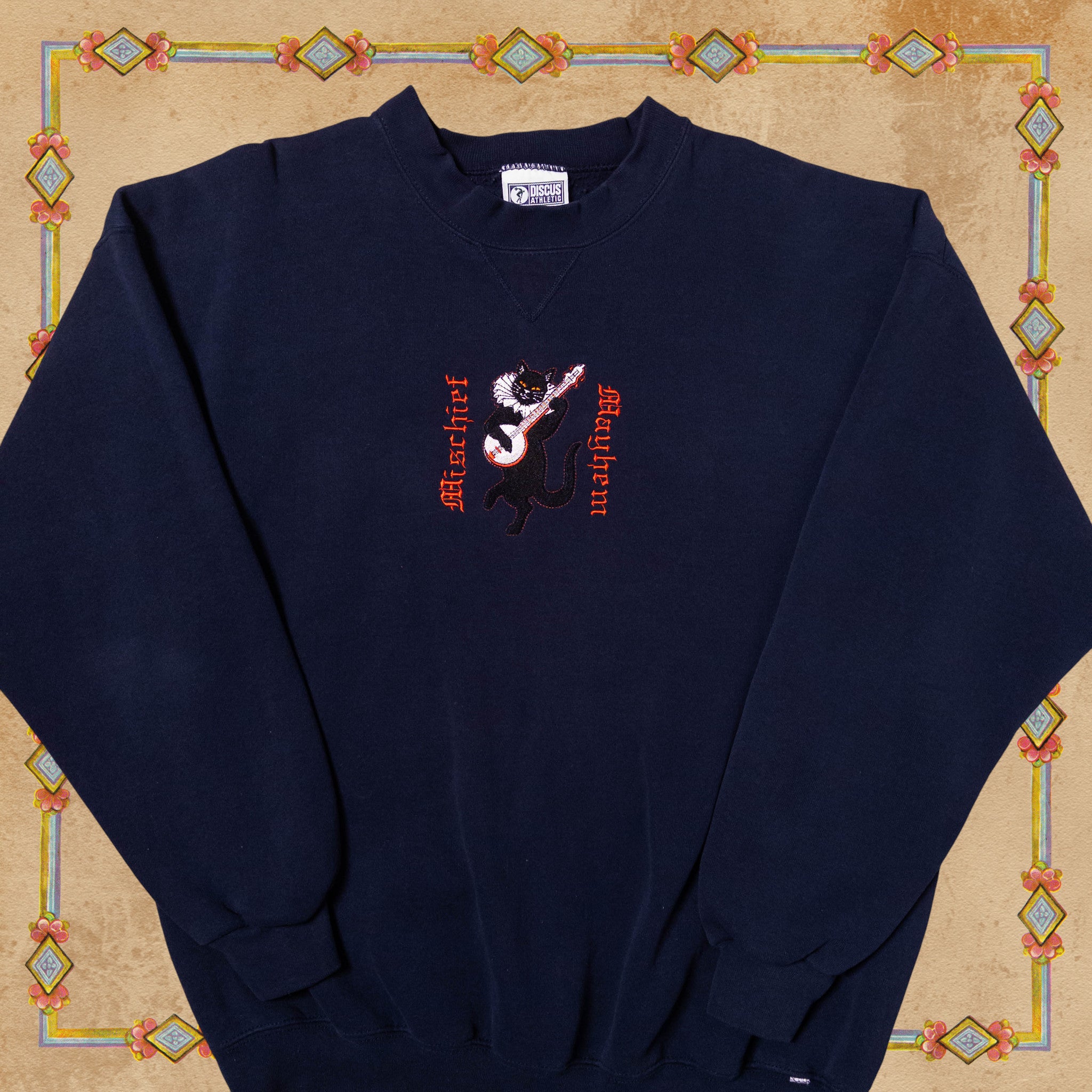 Mischief and Mayhem Jester Cat Crewneck Sweater