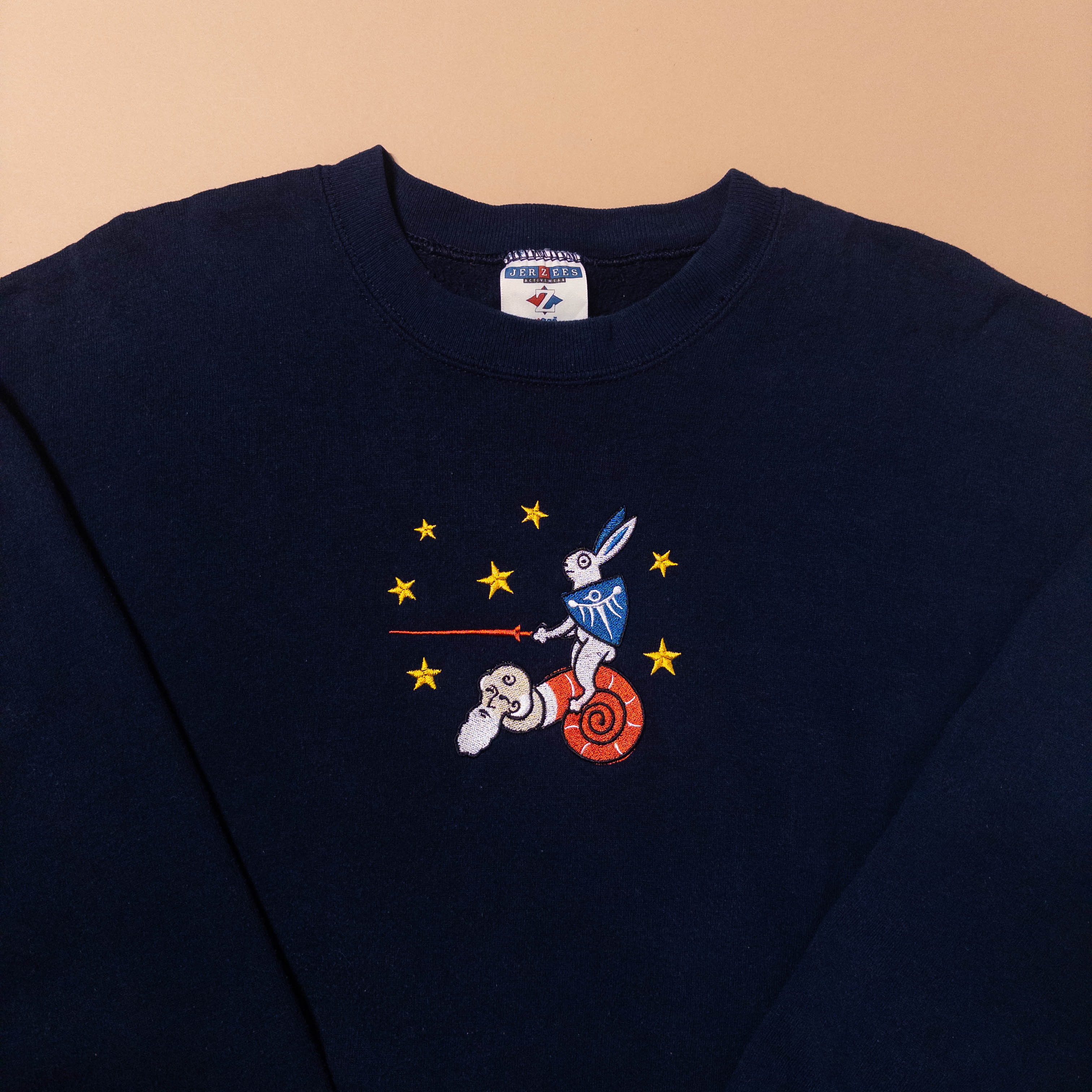 Medieval Rabbit Riding Snail Creature Crewneck Sweatshirt | Navy