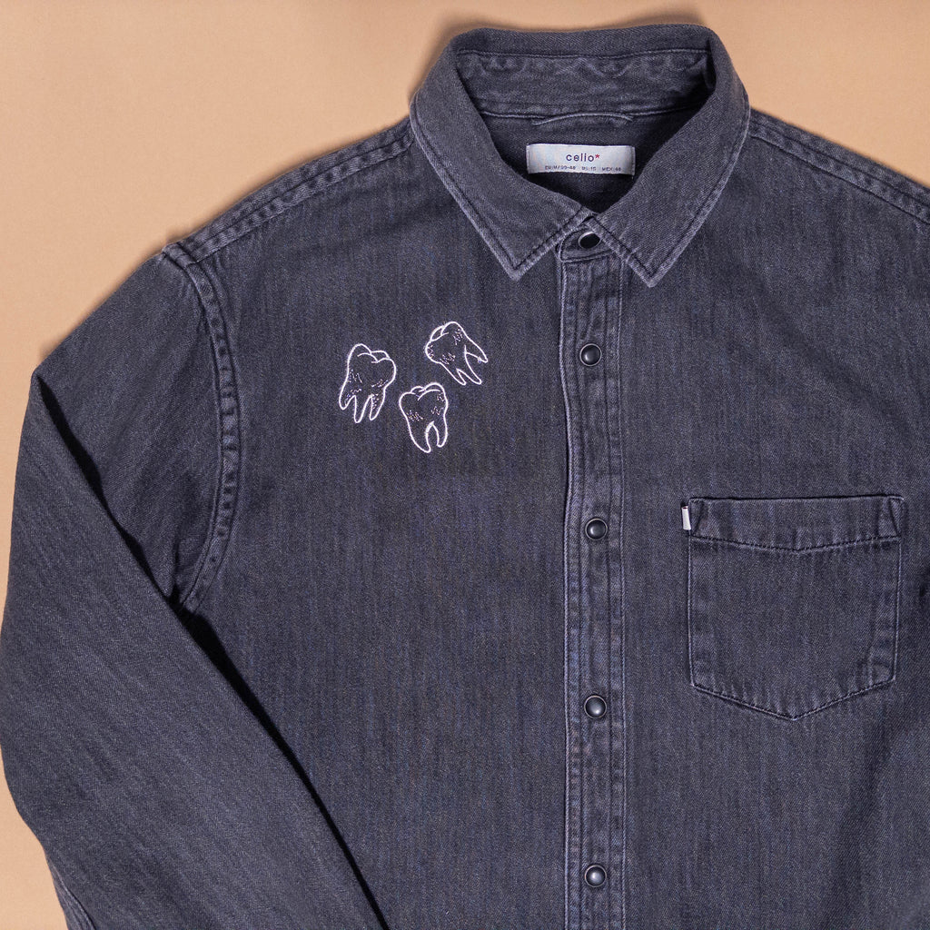 Trio of Teeth Gray Denim Shirt