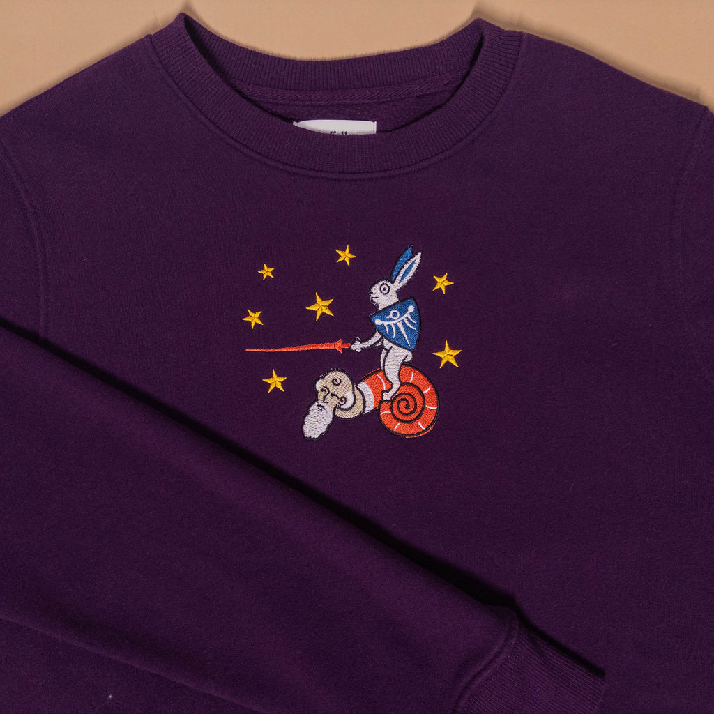 Medieval Rabbit Riding Snail in Purple
