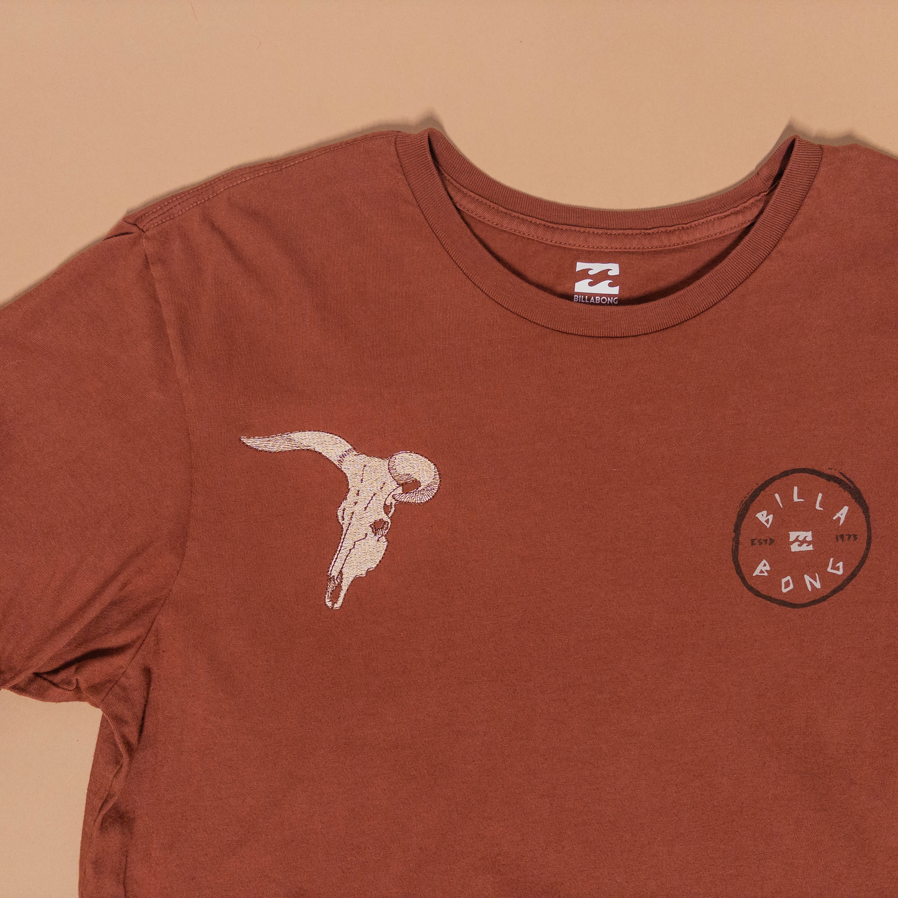 Upcycled Billabong Western Skull Tee in Rust