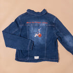 Medieval Rabbit Riding Snail Creature Upcycled Jean Jacket