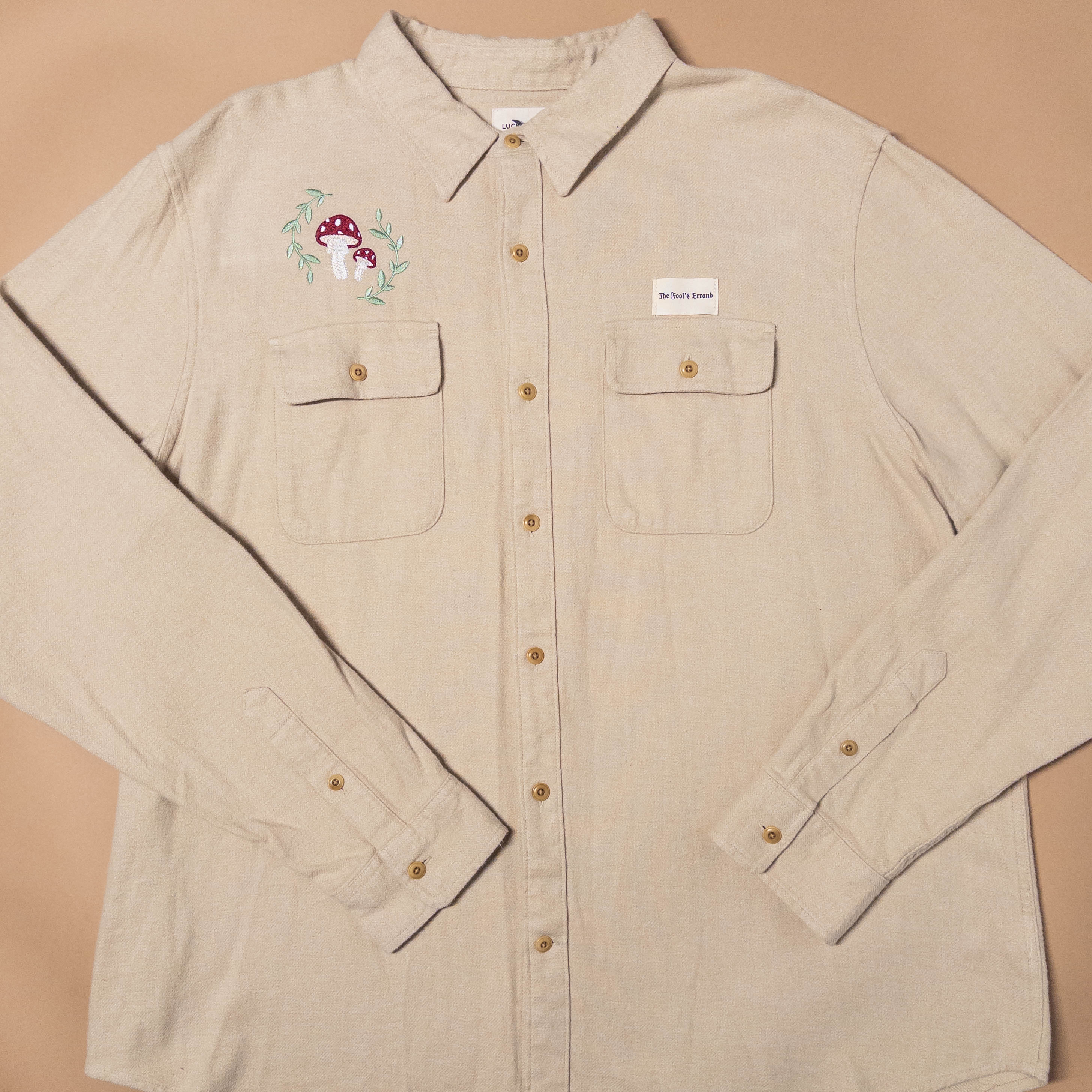 Mushroom Button-Up Shirt in Cream | XXL