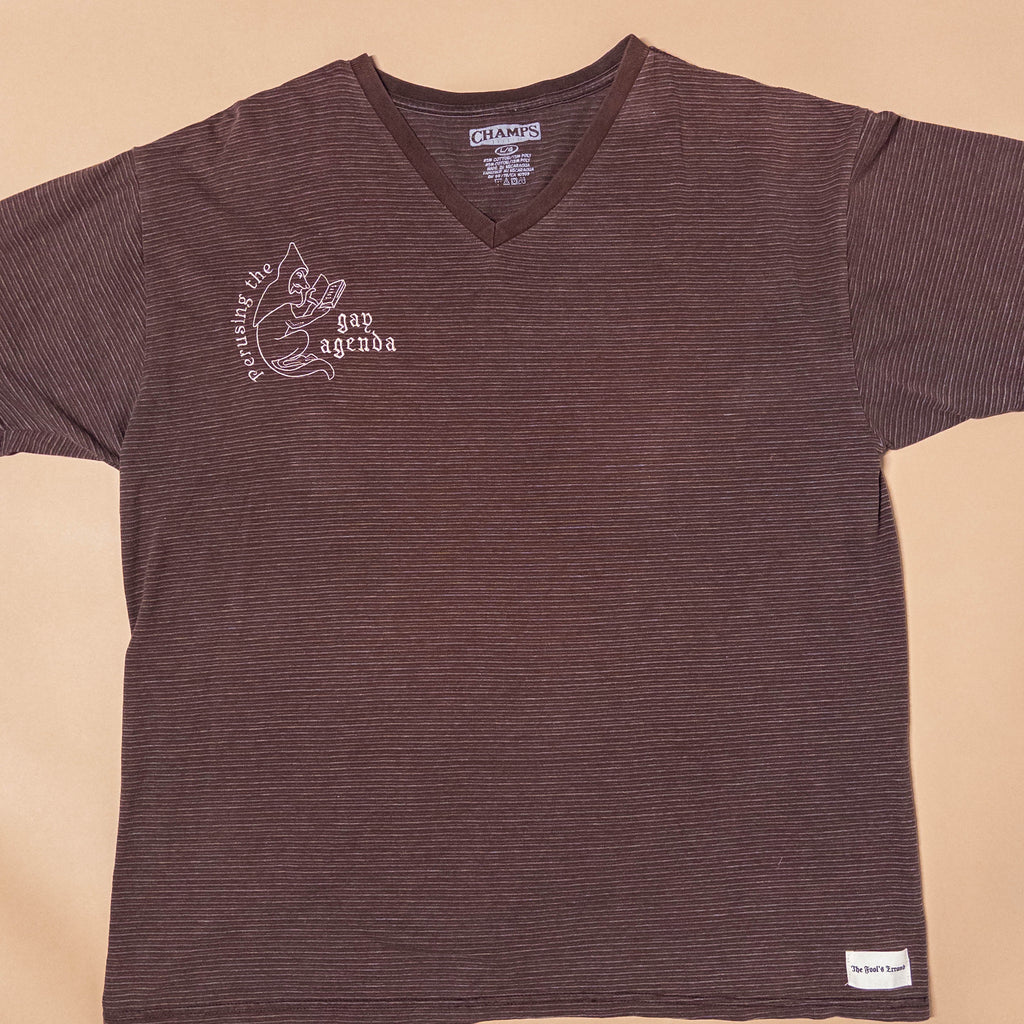 Fox Perusing Gay Agenda Tee in Brown Stripe | Large