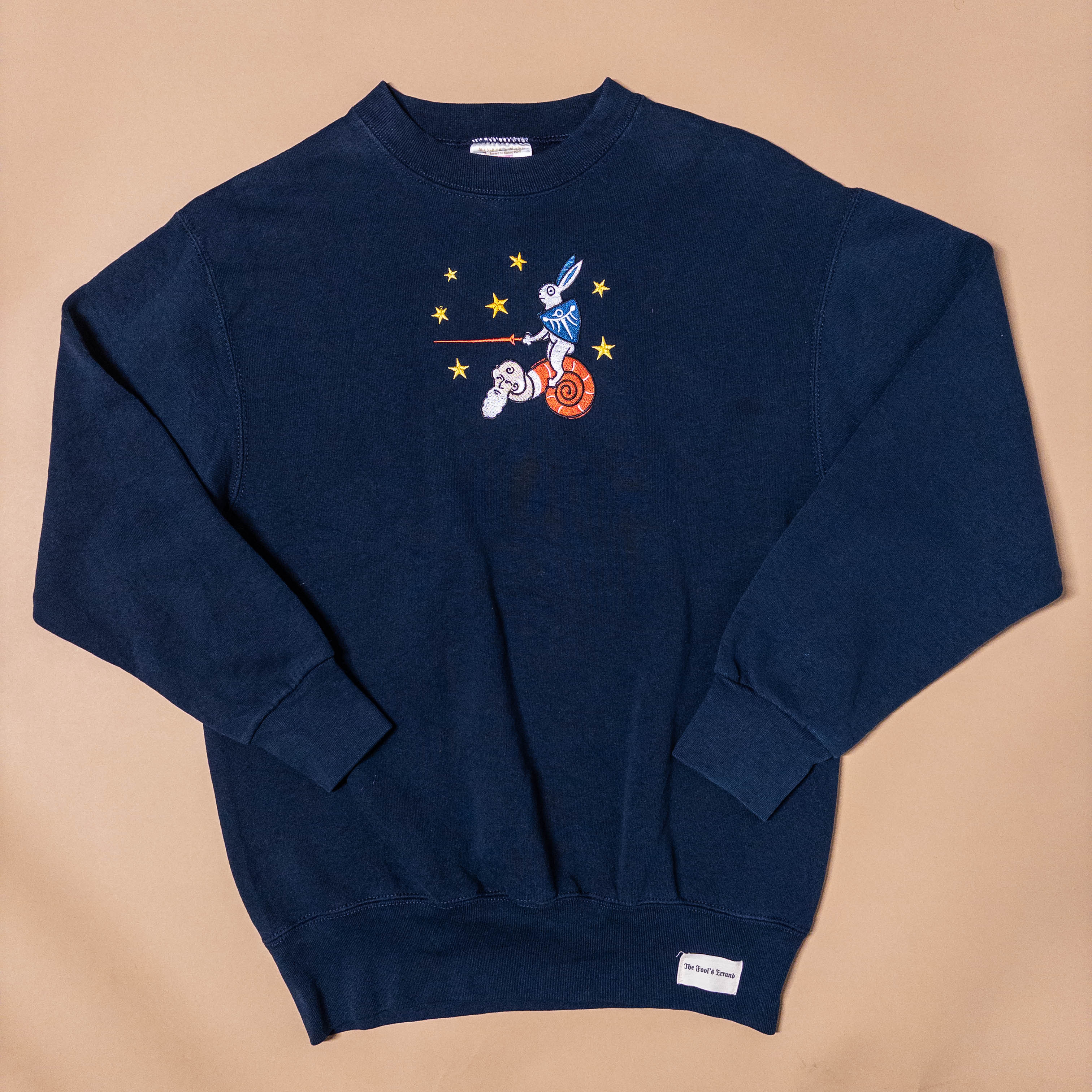 Medieval Rabbit Riding Snail Creature Crewneck Sweatshirt | Navy