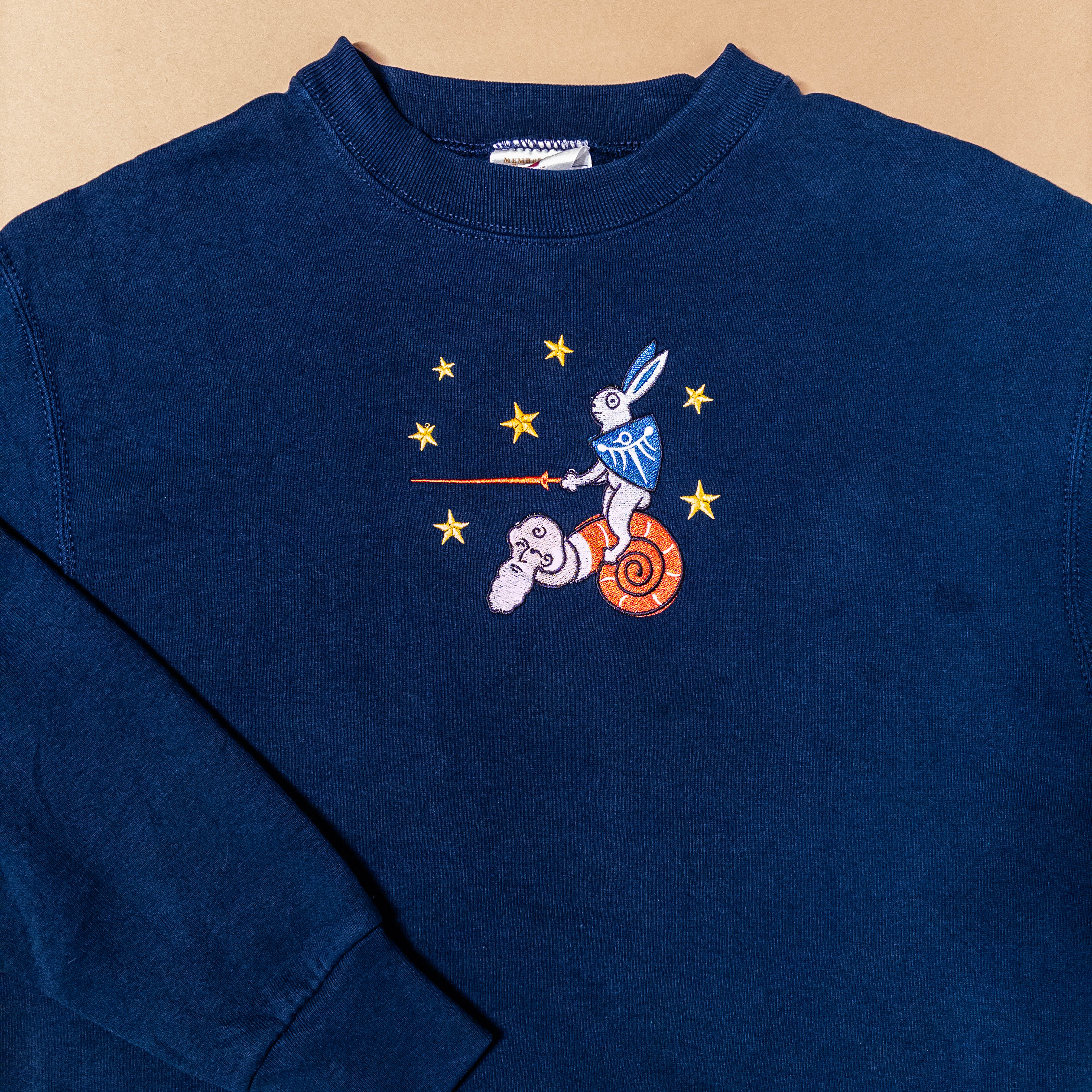 Medieval Rabbit Riding Snail Creature Crewneck Sweatshirt | Navy