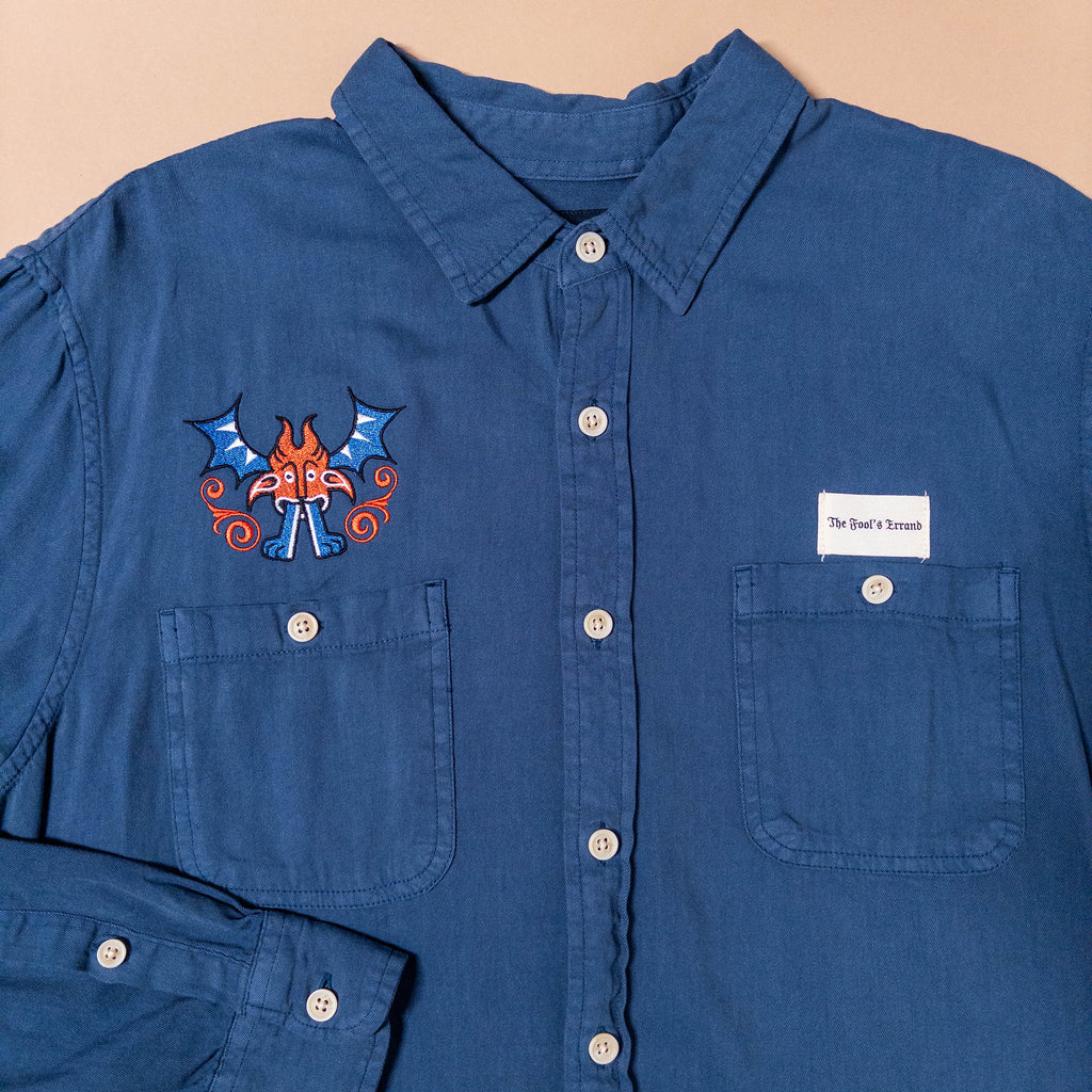 Medieval Demon Button Up in Blue | Large