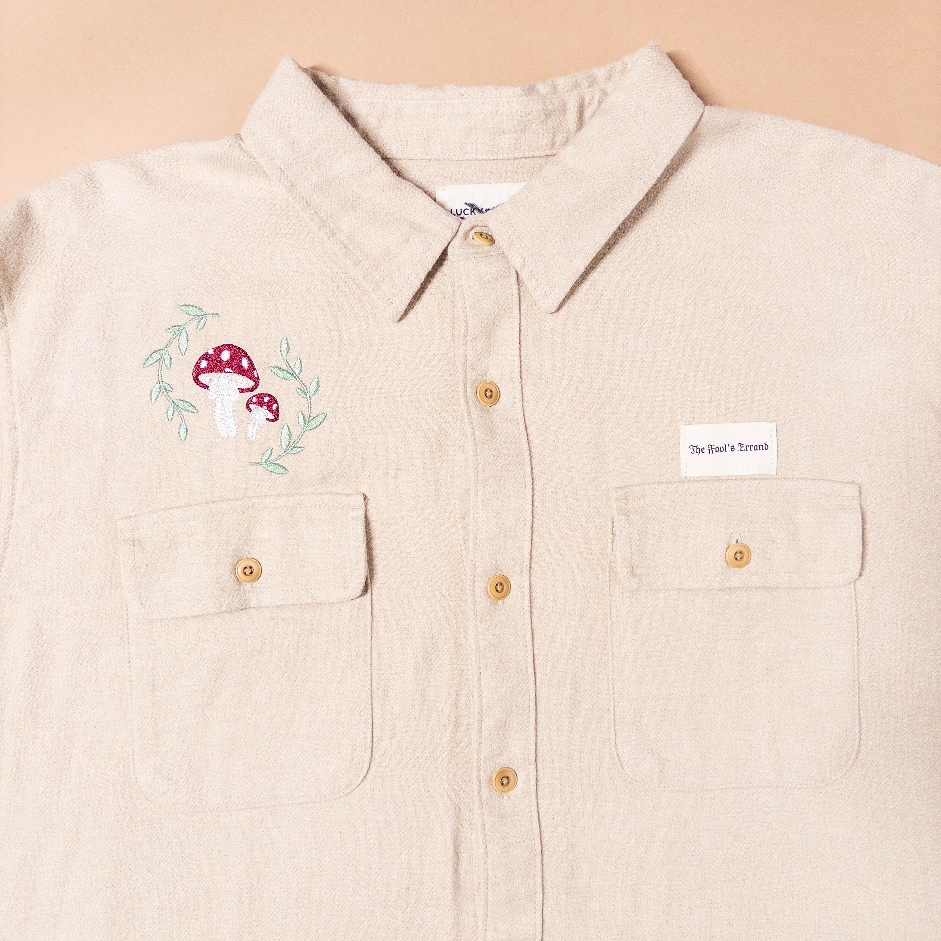 Mushroom Button-Up Shirt in Cream | XXL