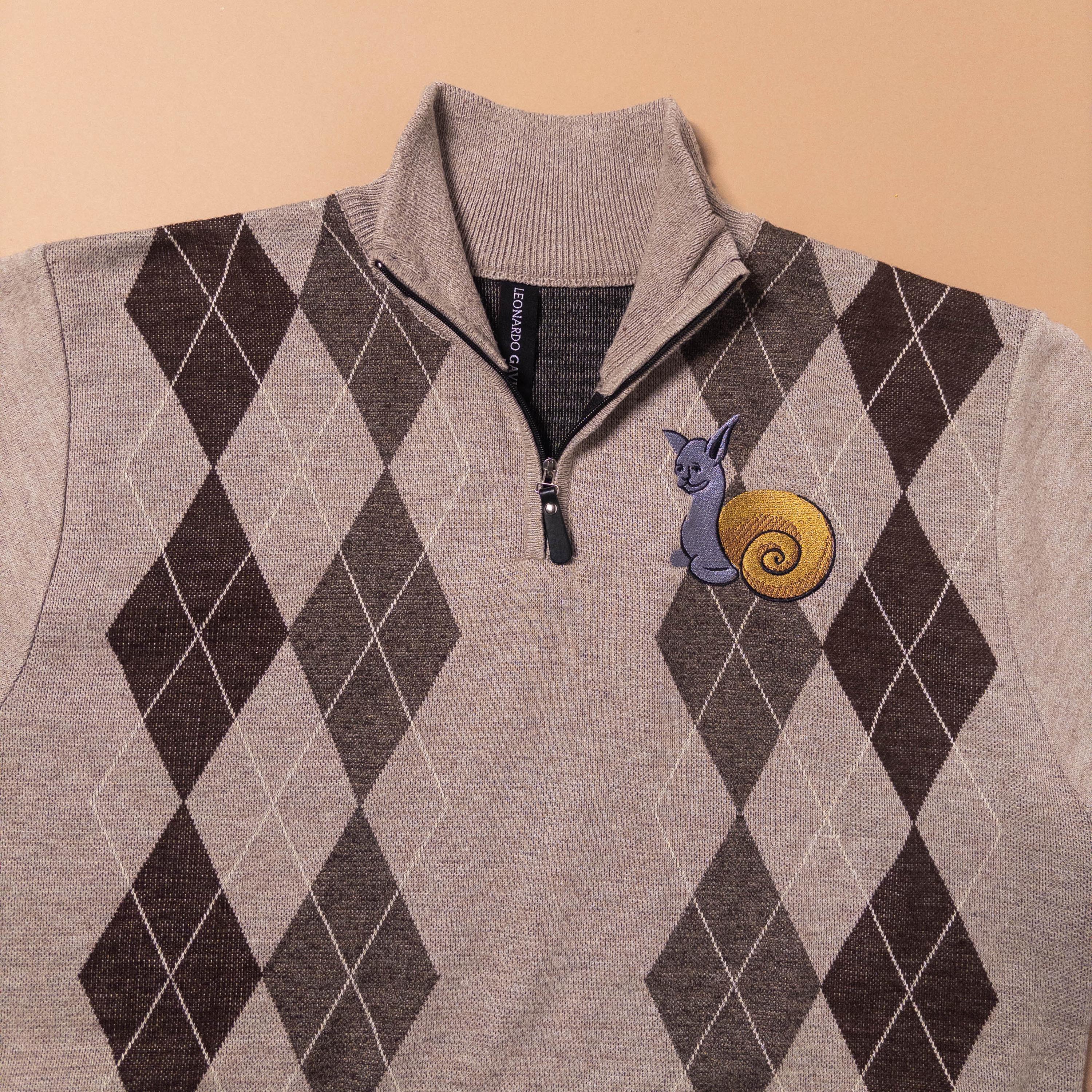 Medieval Snail Cat Argyle Sweater